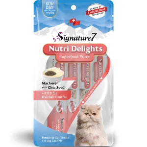 '3 FOR $9.30': Signature7 Nutri Delights Superfood Mackerel With Chia Seed & FOS (Sun) Puree Cat Treats 60g