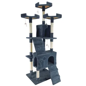 4Paws Cat Tree Scratching Post House Furniture Bed | Luxury Plush Play | 180cm | Grey