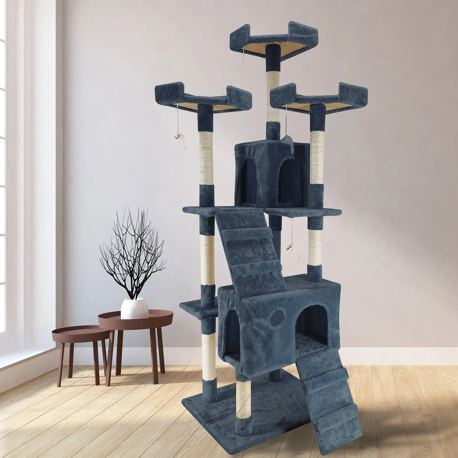 4Paws Cat Tree Scratching Post House Furniture Bed | Luxury Plush Play | 180cm | Grey