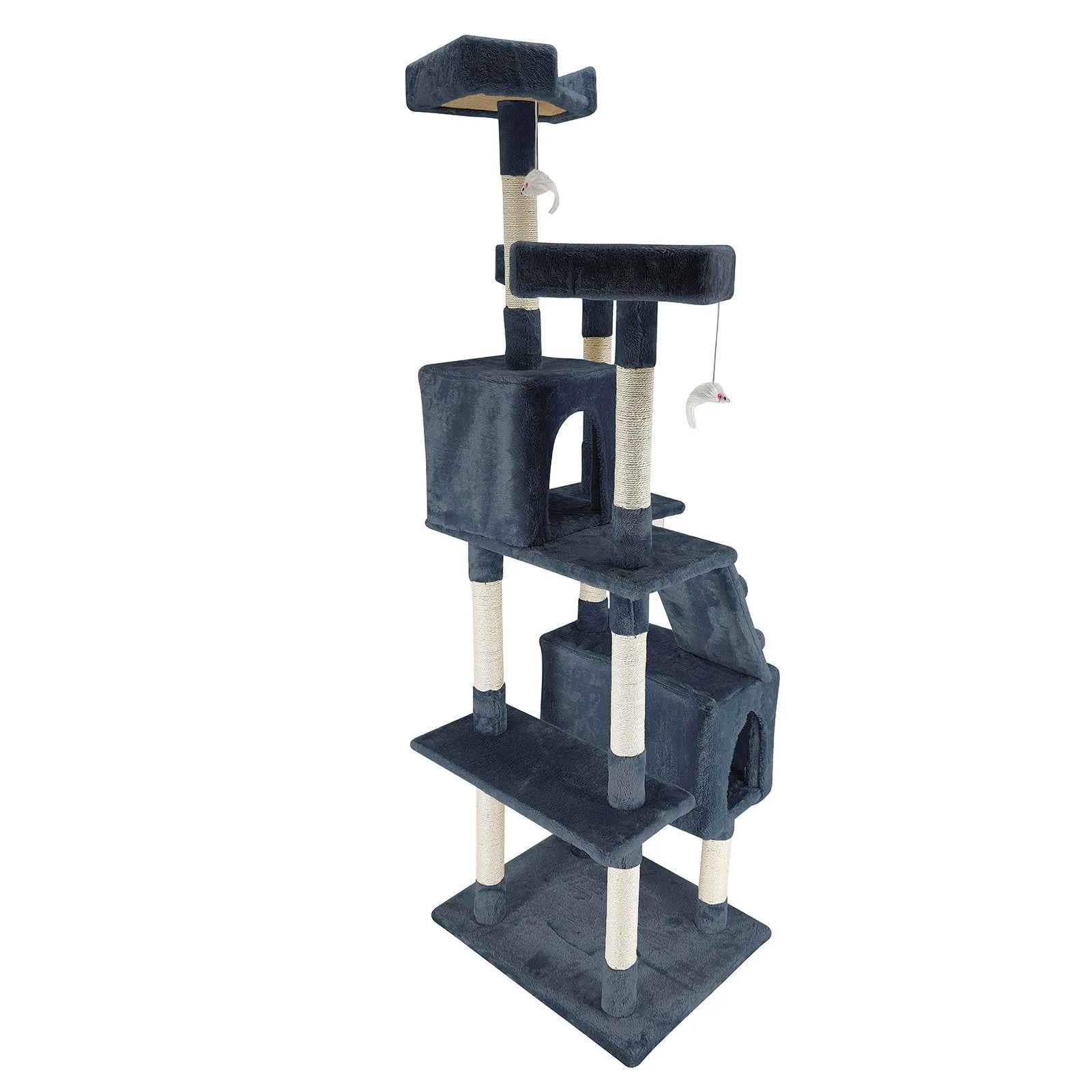 4Paws Cat Tree Scratching Post House Furniture Bed | Luxury Plush Play | 180cm | Grey