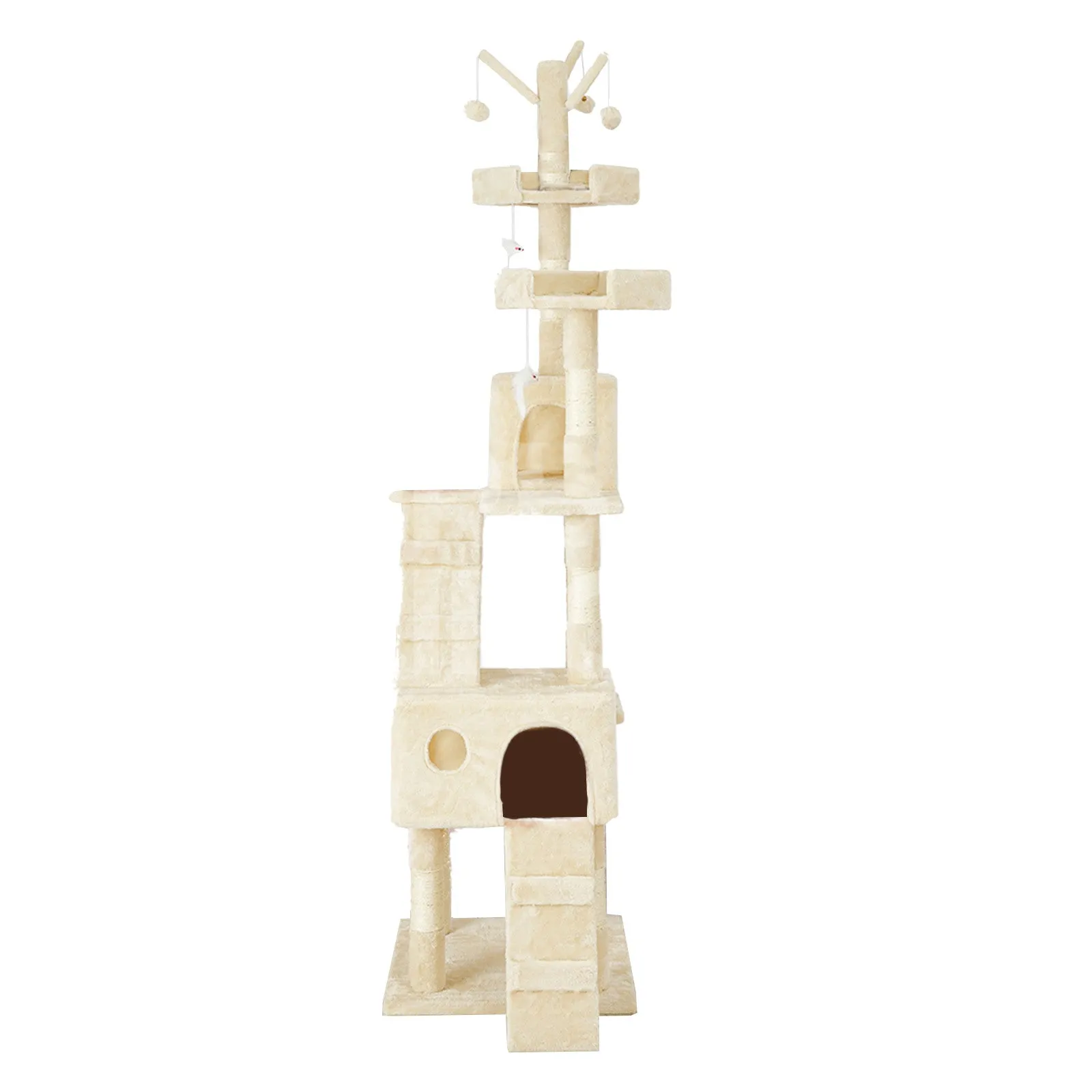 4Paws Cat Tree Scratching Post House Furniture Bed | Luxury Plush Play | 200cm | Beige