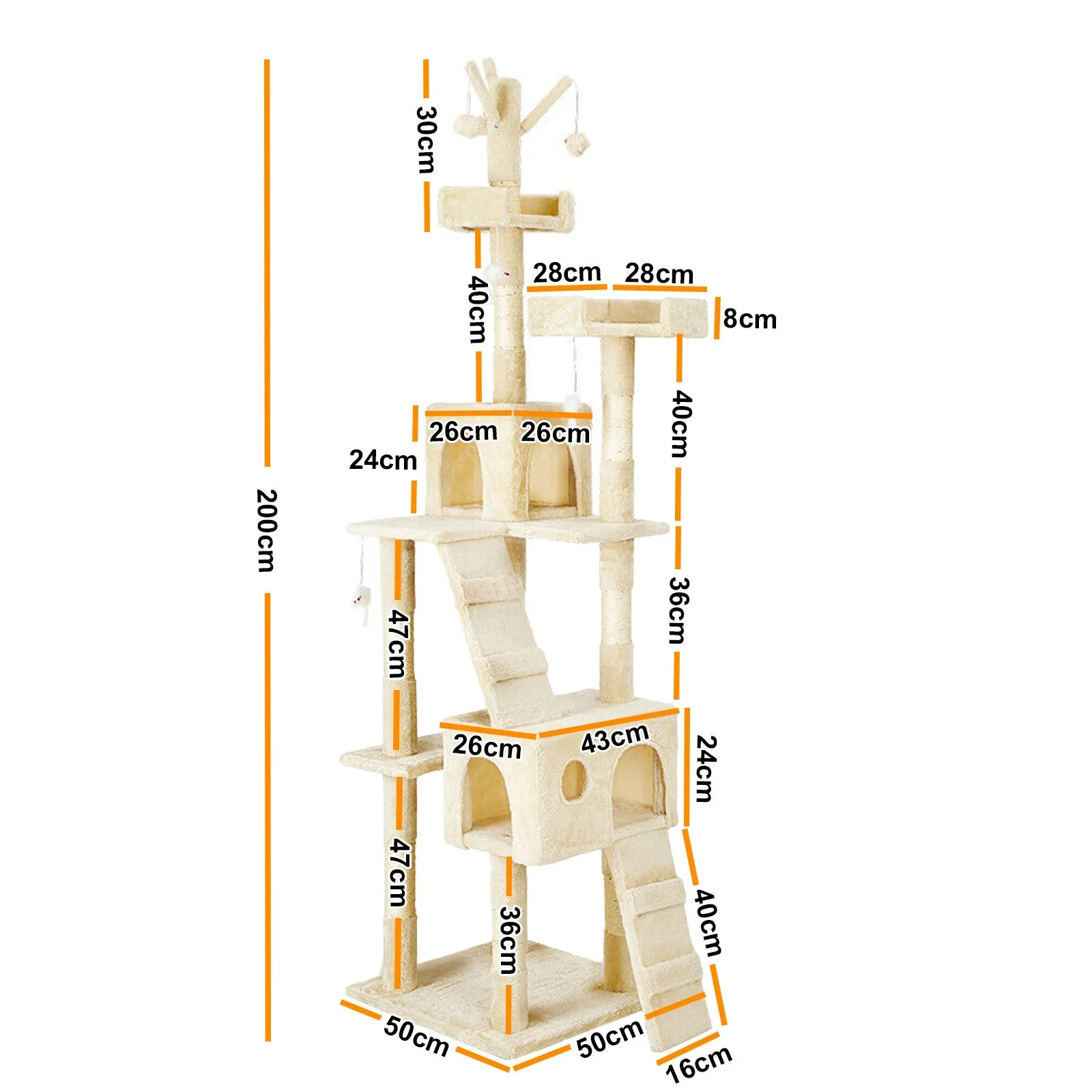 4Paws Cat Tree Scratching Post House Furniture Bed | Luxury Plush Play | 200cm | Beige