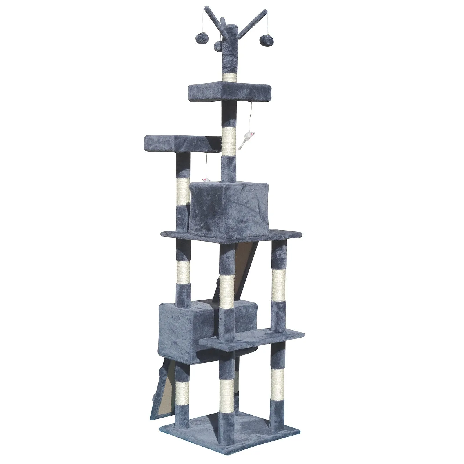 4Paws Cat Tree Scratching Post House Furniture Bed | Luxury Plush Play | 200cm | Grey