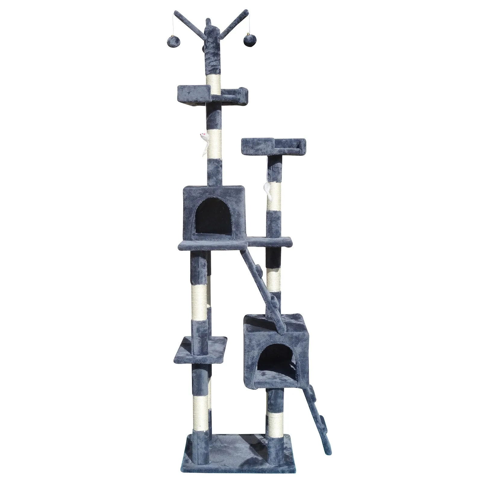 4Paws Cat Tree Scratching Post House Furniture Bed | Luxury Plush Play | 200cm | Grey