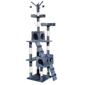 4Paws Cat Tree Scratching Post House Furniture Bed | Luxury Plush Play | 200cm | Grey