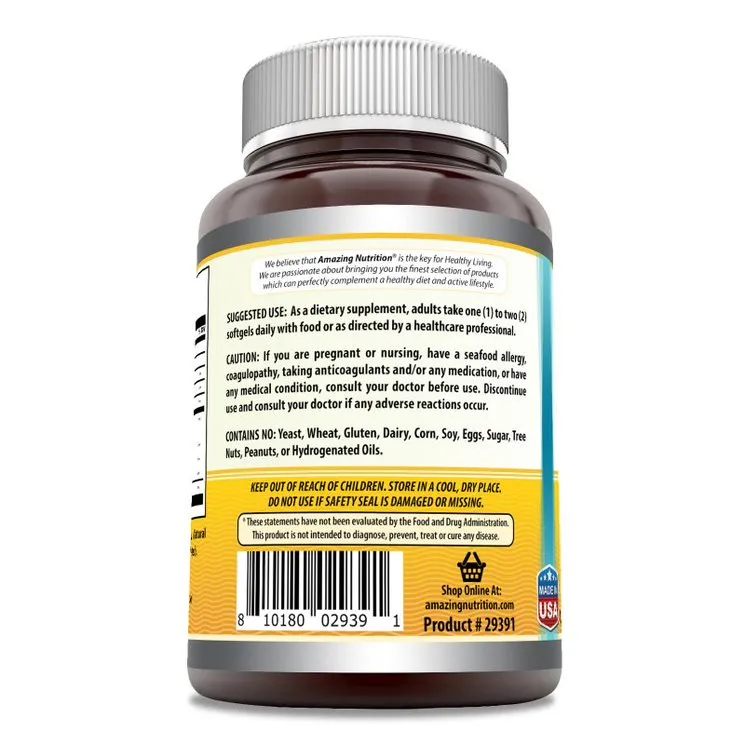 Amazing Omega Norwegian Fish Oil | 1250 Mg | 120 Softgels | Orange Flavor
