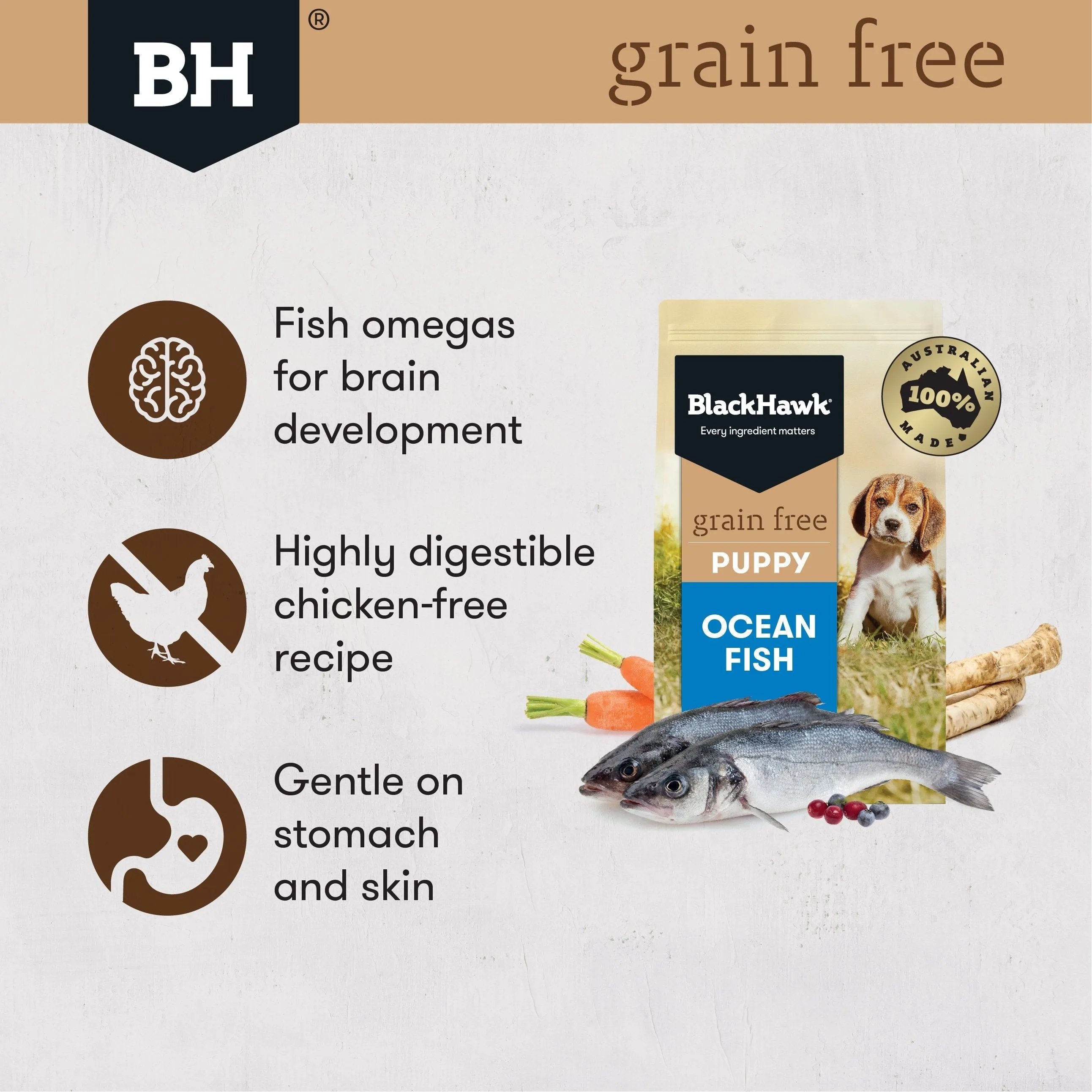Black Hawk Grain Free Ocean Fish Puppy Dry Dog Food 15kg^^^