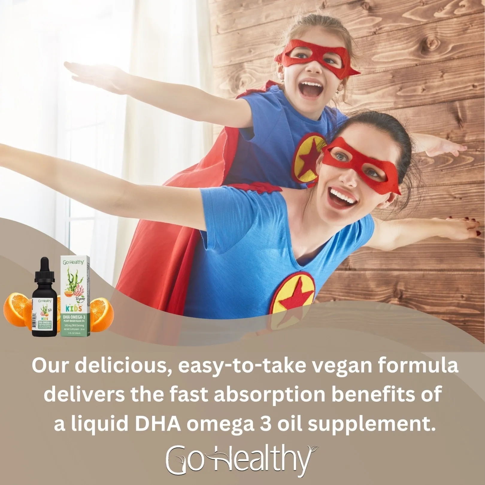 DHA Omega 3 for Kids, Toddlers & Infants - Vegan, Vegetarian, Non-GMO, Fish Oil Alternative, Organic Orange Flavor, 30-60 Servings