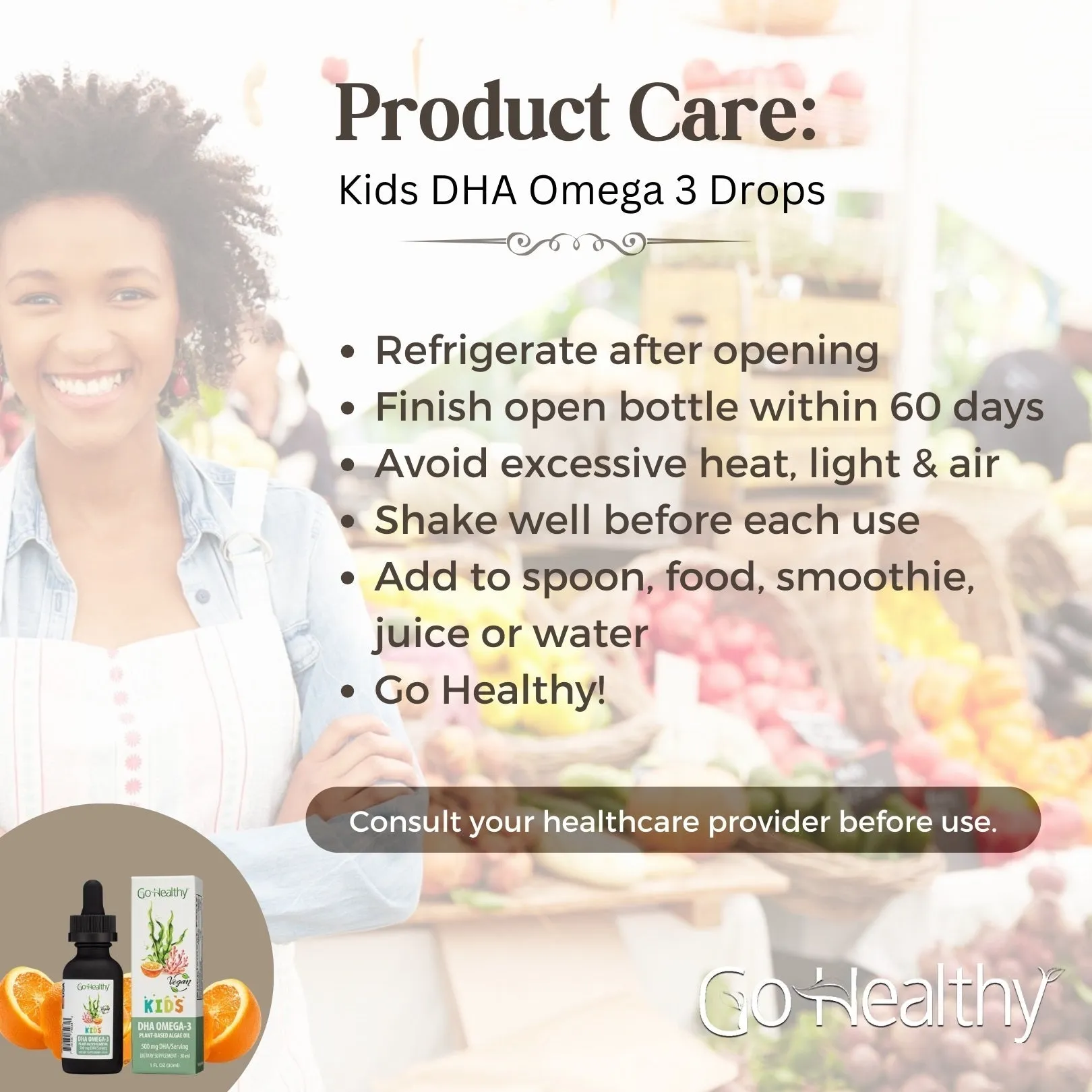 DHA Omega 3 for Kids, Toddlers & Infants - Vegan, Vegetarian, Non-GMO, Fish Oil Alternative, Organic Orange Flavor, 30-60 Servings