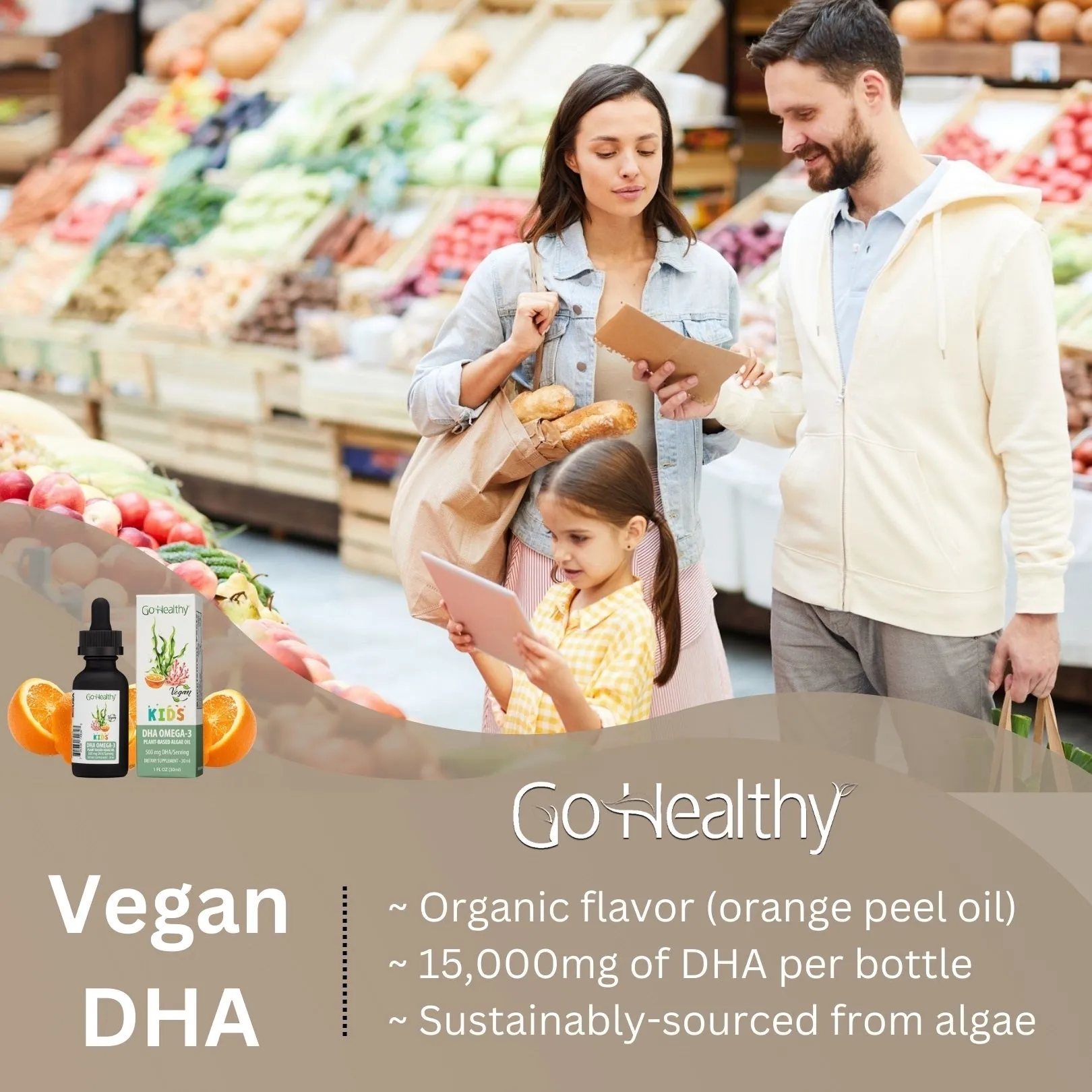 DHA Omega 3 for Kids, Toddlers & Infants - Vegan, Vegetarian, Non-GMO, Fish Oil Alternative, Organic Orange Flavor, 30-60 Servings