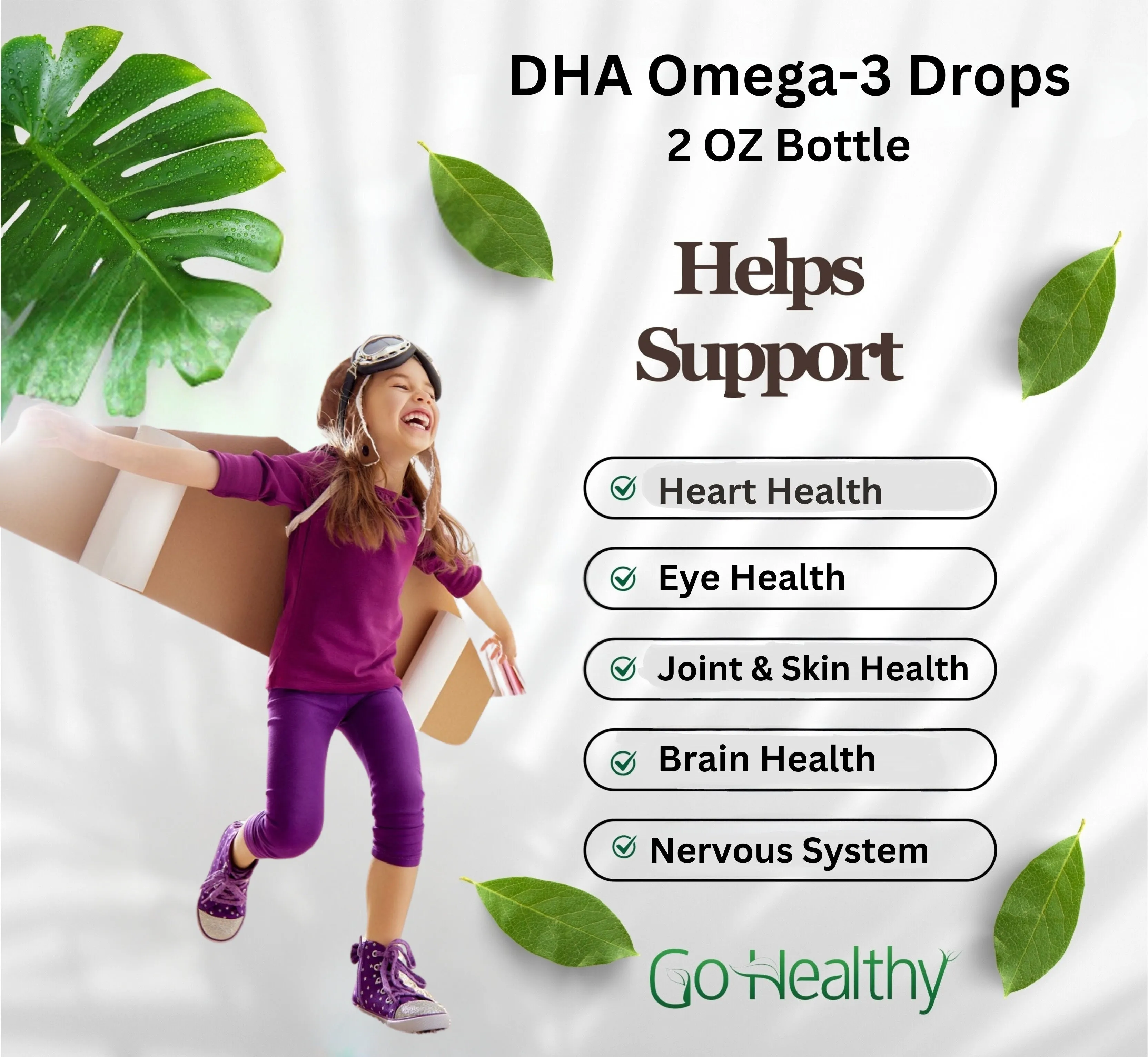 DHA Omega 3 for Kids, Toddlers & Infants - Vegan, Vegetarian, Non-GMO, Fish Oil Alternative, Organic Orange Flavor, 30-60 Servings