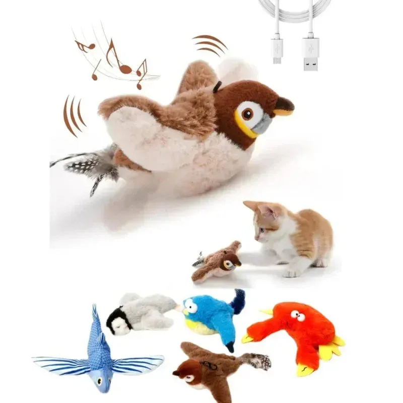 Interactive Rechargeable Cat Toy : Chirping Flapping Animals with Catnip