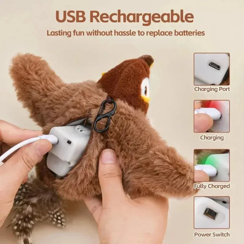 Interactive Rechargeable Cat Toy : Chirping Flapping Animals with Catnip