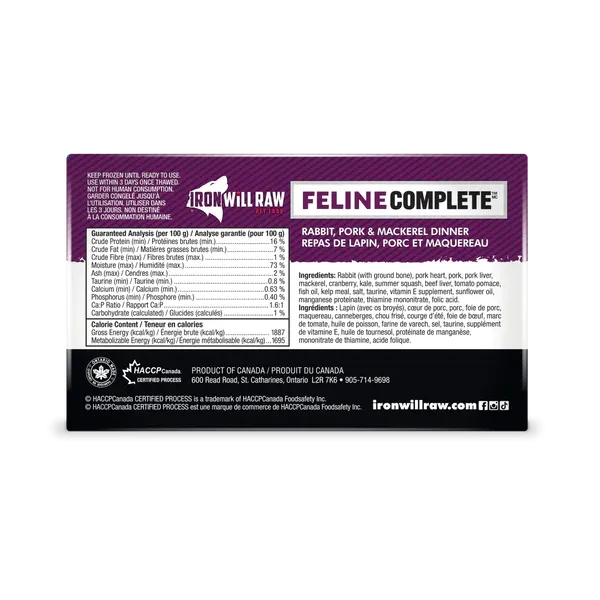 Iron Will Raw - Feline Complete - Rabbit, Pork & Mackerel