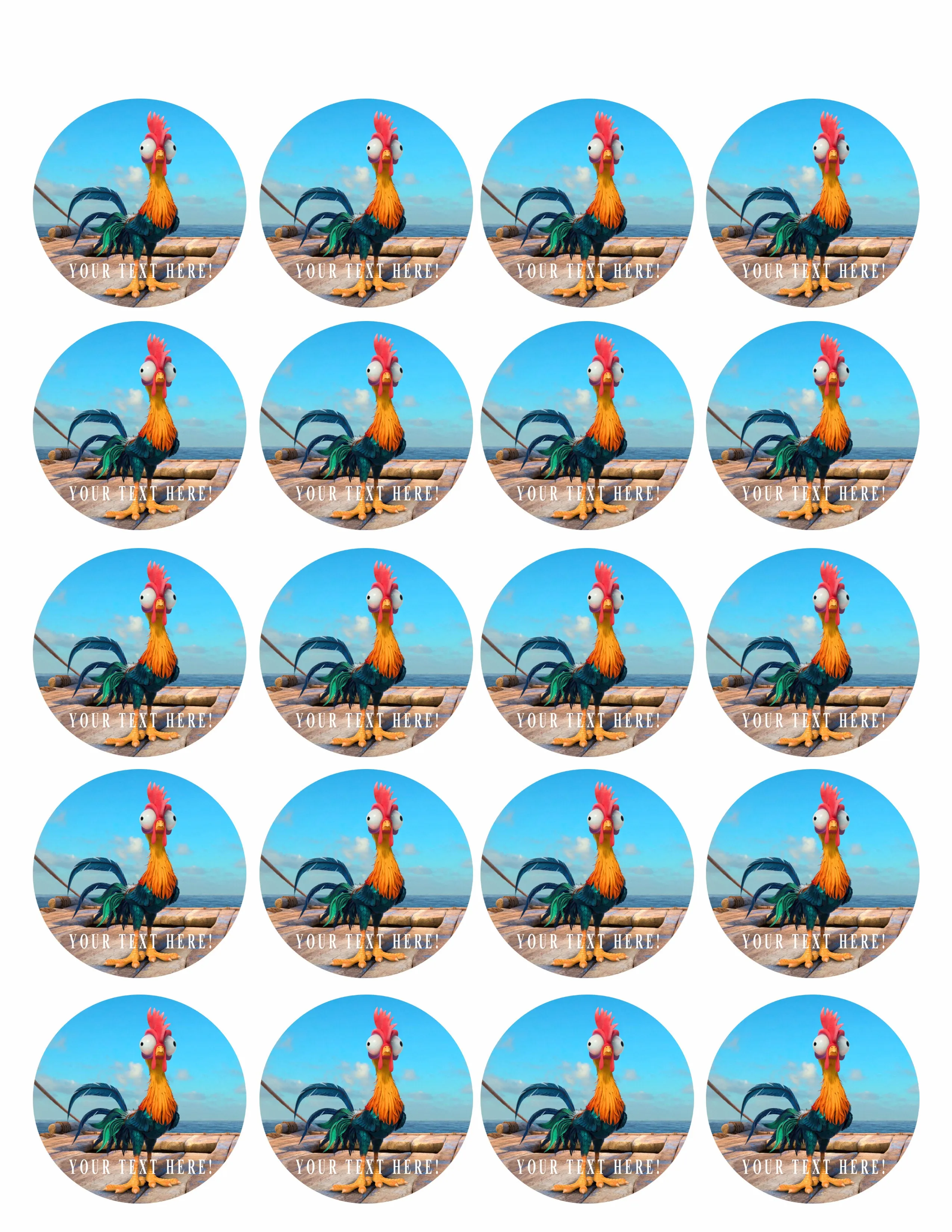 Moana hei hei chicken - Edible Cake Topper, Cupcake Toppers, Strips