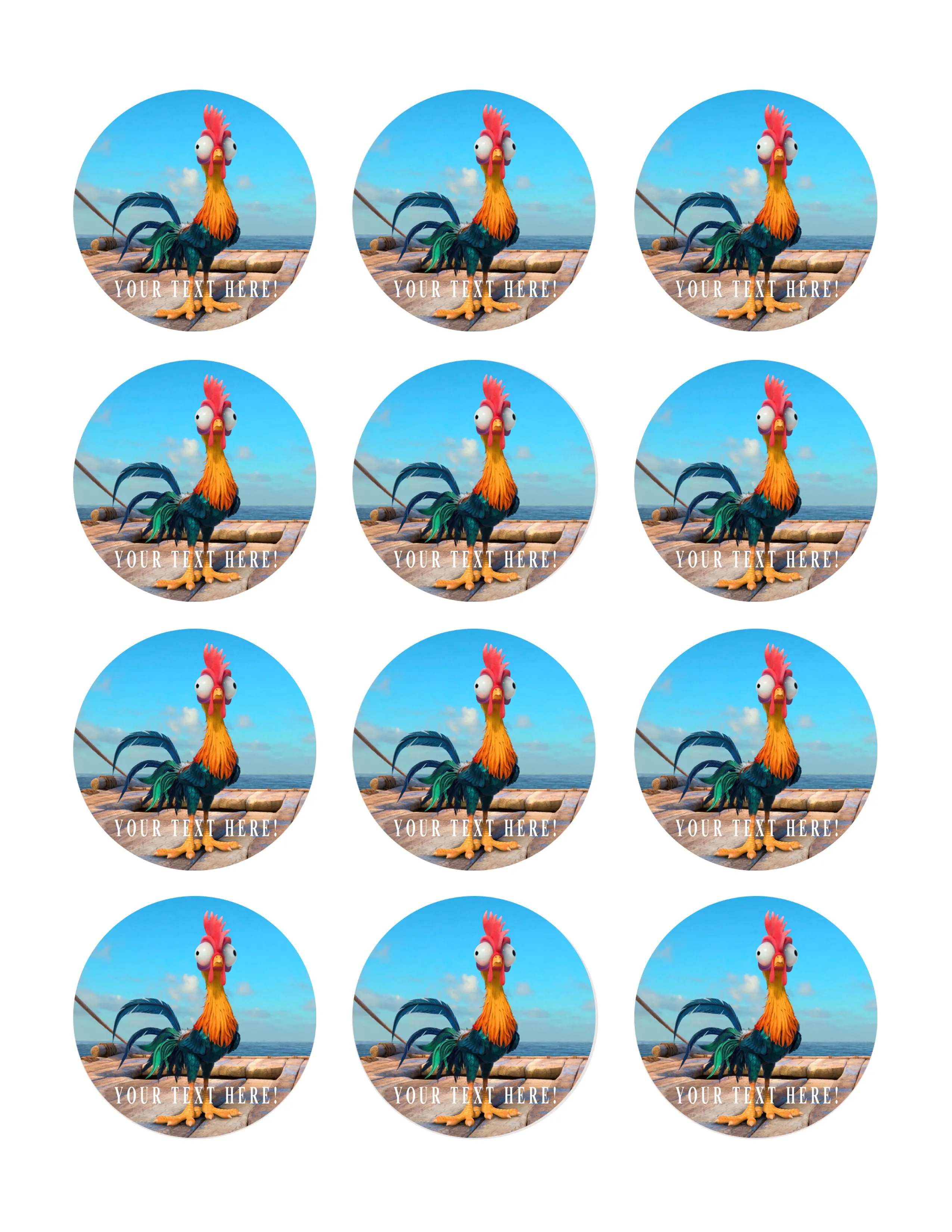 Moana hei hei chicken - Edible Cake Topper, Cupcake Toppers, Strips