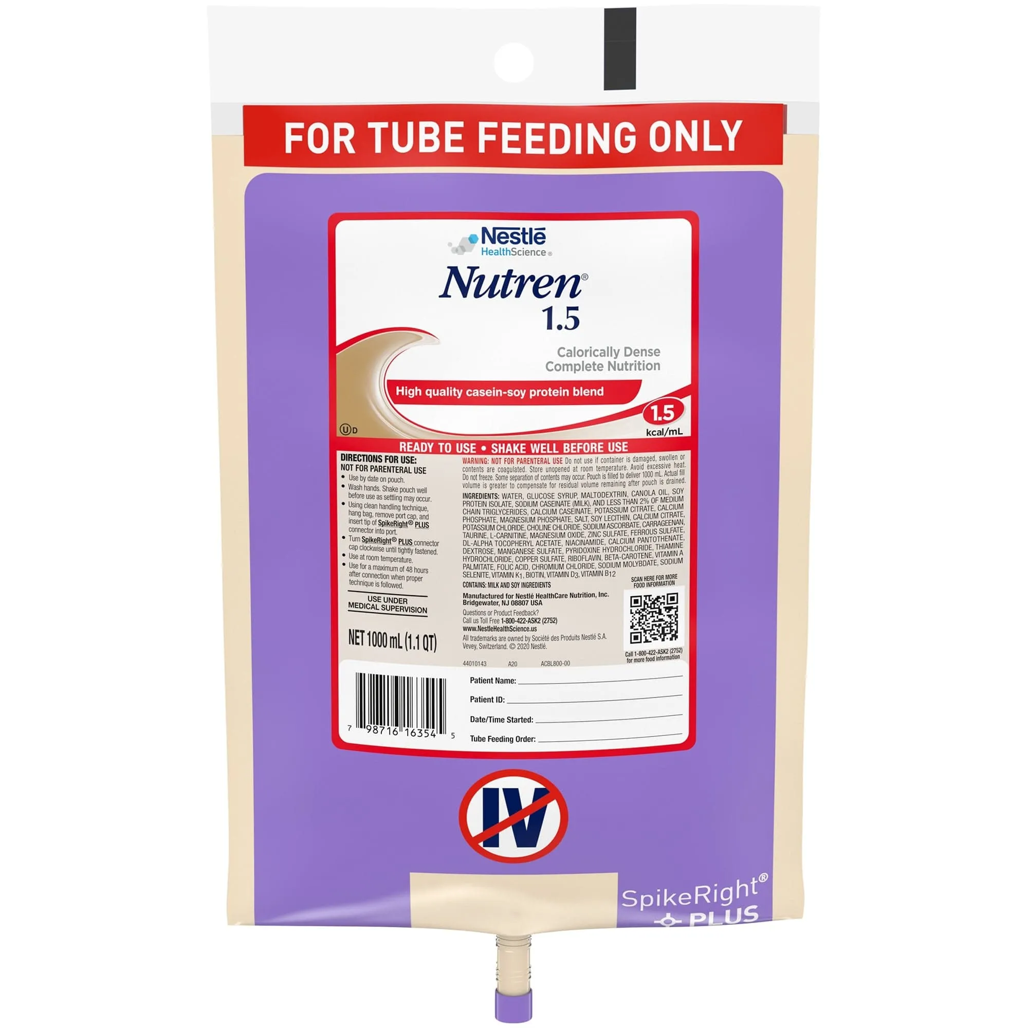 Nestle Nutren 1.5, Unflavored, UltraPak SpikeRight, 1000 ml.