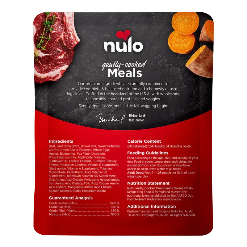 Nulo Gently-Cooked Meals BEEF & SWEET POTATO Dog Food Pouches