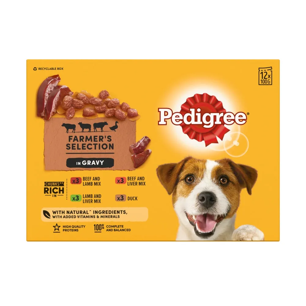 Pedigree Wet Dog Food Pouches (Adult) - Farmer's Selection In Gravy 12x100g
