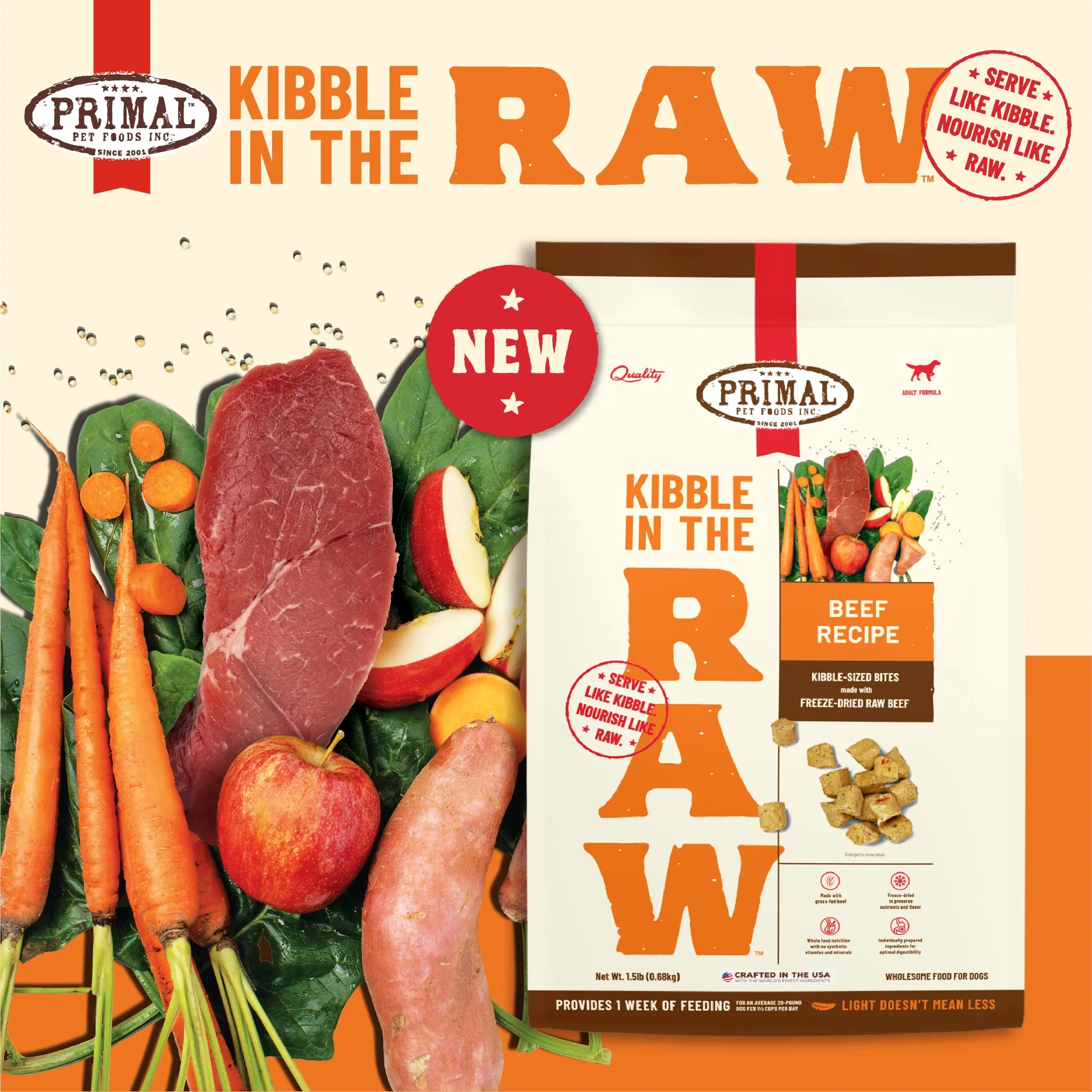 Primal Kibble in the Raw Freeze-Dried Beef - Dog Food