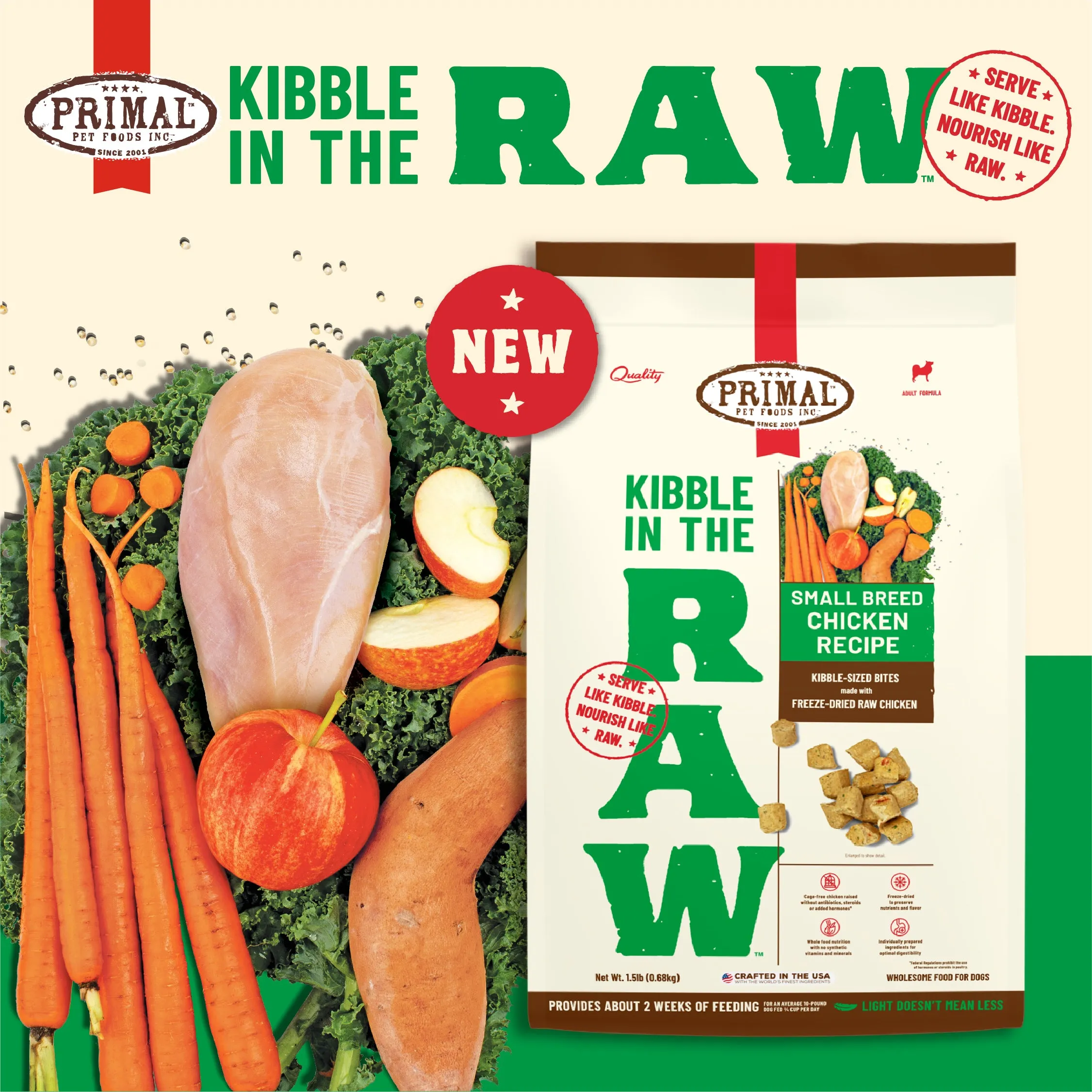 Primal Kibble in the Raw Freeze-Dried Chicken - Small Breed Dog Food