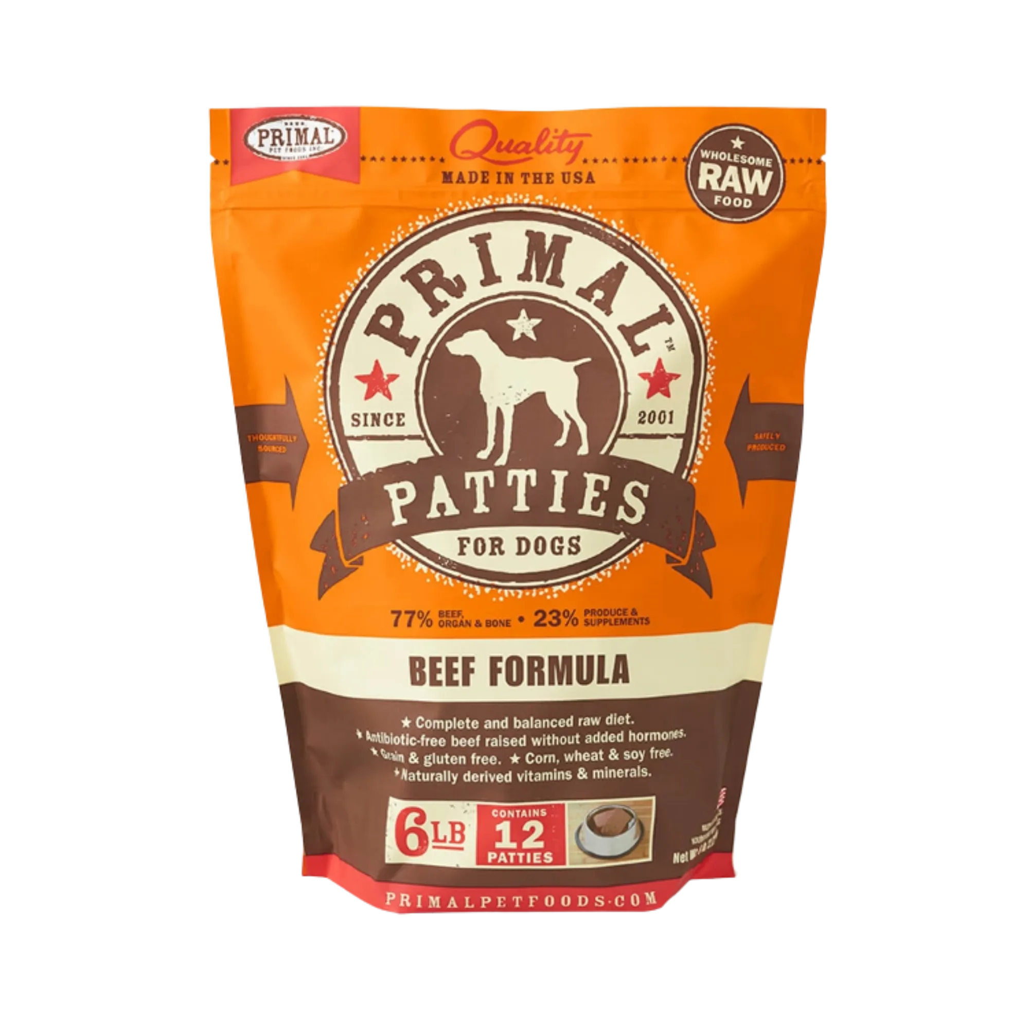 Primal Patties Beef Formula Frozen Raw Dog Food 6 lbs
