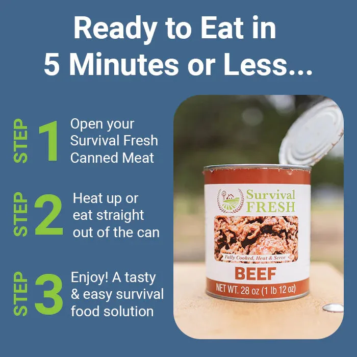 Survival Fresh Meats - Ground Beef Canned Meat 14 oz Cans - Case of 12