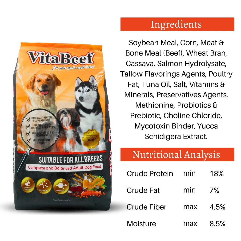 VitaBeef/VitaLamb Original Packaging Dry Dog Food 10kg Sack for Adult/Puppy
