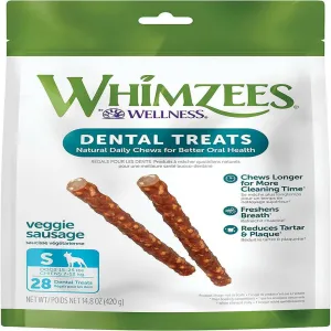 Whimzees by Wellness Dental Chew Veggie Sausage For Small Dog  (28 Pack)