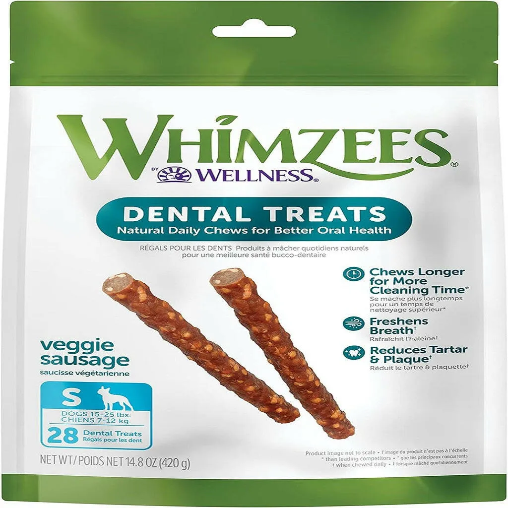 Whimzees by Wellness Dental Chew Veggie Sausage For Small Dog  (28 Pack)